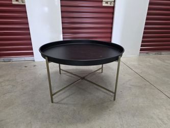 Metal Tray-Top Coffee Table – Black / Brass Metal Base