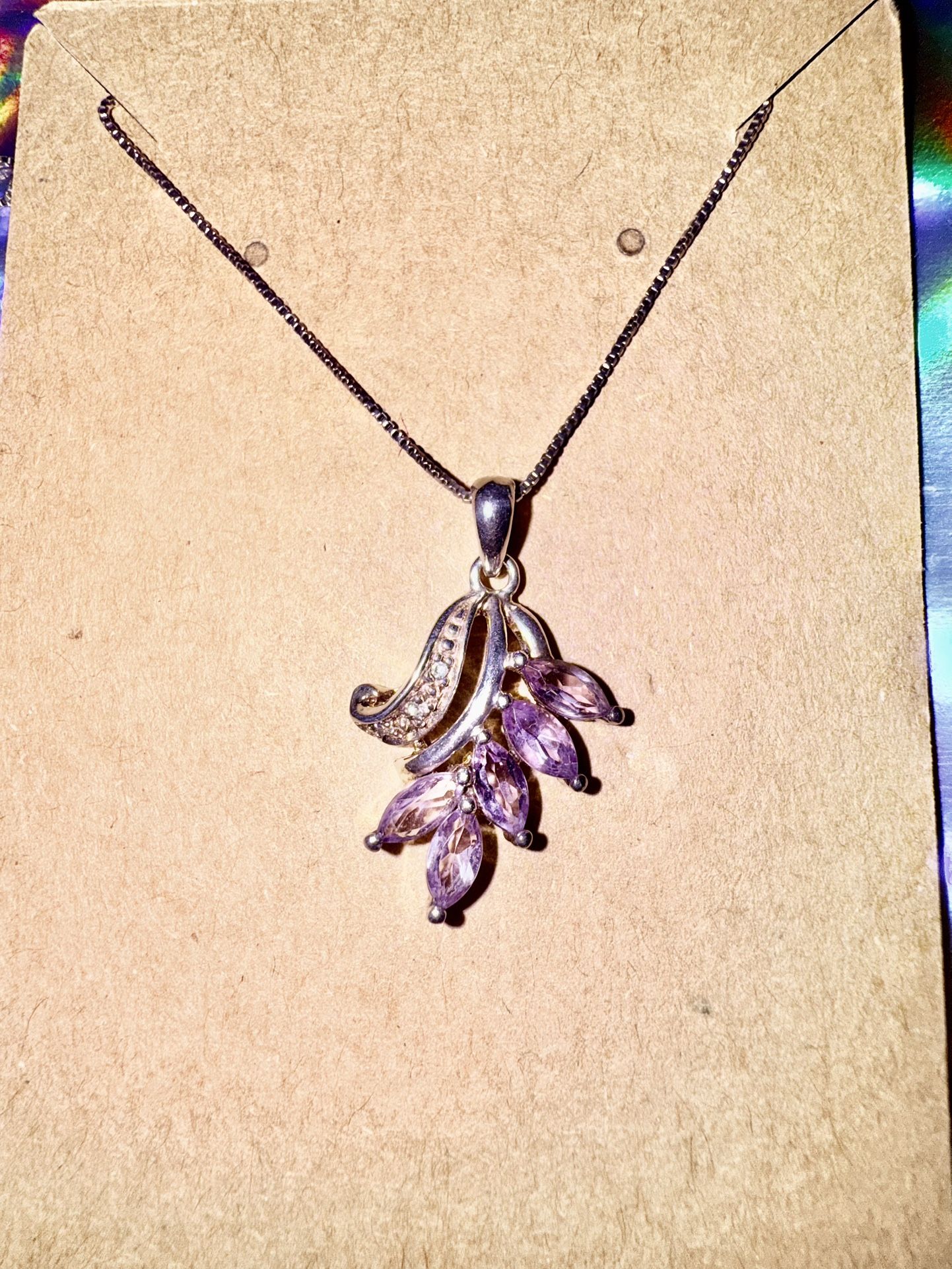 GORGEOUS Brand New Sterling 1.5 TCW Natural Amethyst and White Sapphire Necklace! 24”