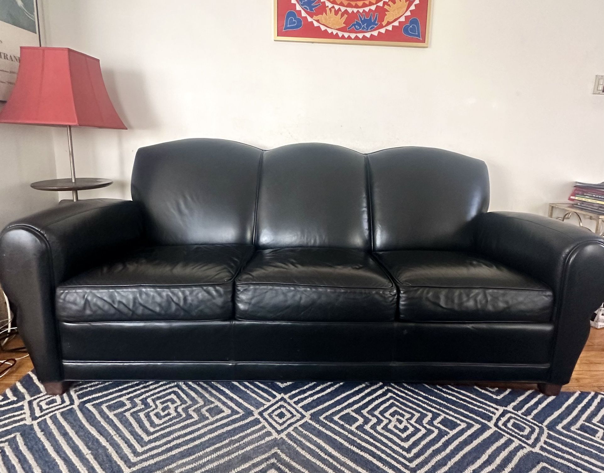 Genuine Black Leather Couch