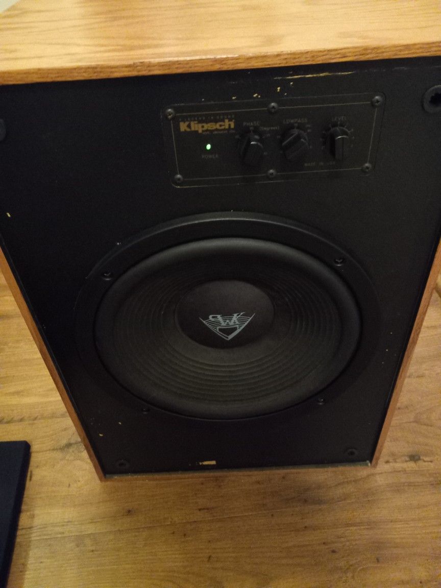 Vintage Oak Cabinet Klipsch Sw12-ii Home Audio Stereo System Subwoofer