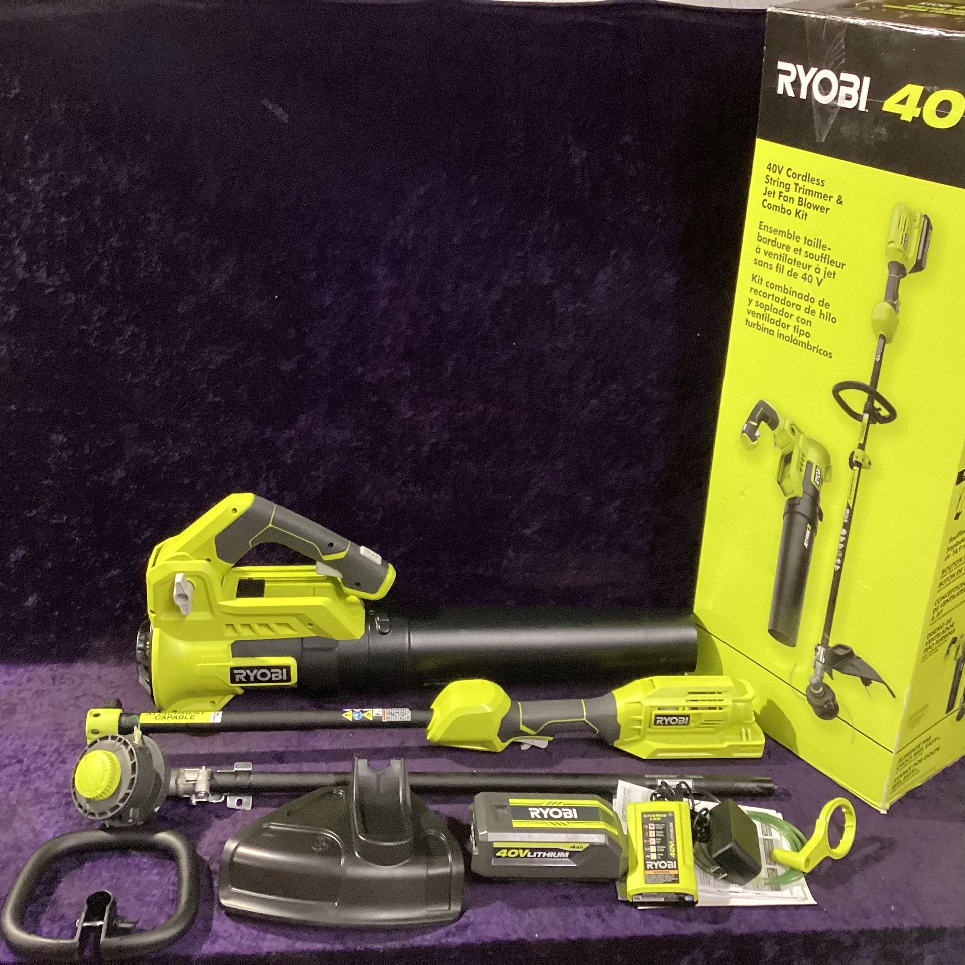 🧰🛠RYOBI 40V EXPAND-IT Attachment Capable String Trimmer/Leaf Blower Combo w/ 4.0Ah Battery & Charger NEW!-$200!🧰🛠