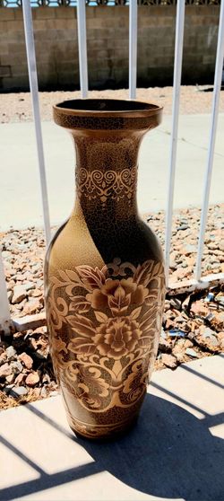 vintage etched metal vase