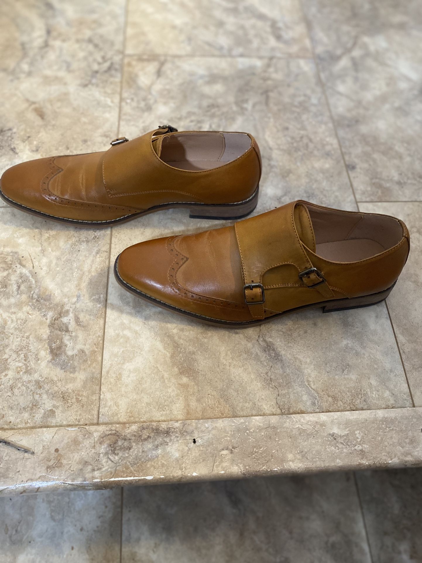 Mens Monk Strap Wingtip Dress Shoes, Buckle Brogue, Size 8