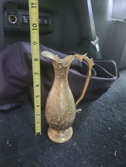 Vintage Brass Engraved Decorative Pitcher Ewer