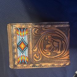 3D Belt Company Men's Brown Leather Beaded Bifold Money Clip Wallet D(contact info removed)08