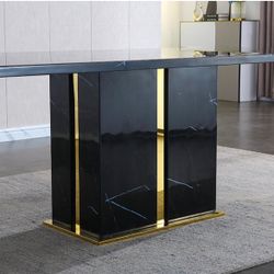 Black Marble Dining Table 78.8” Long 6 - 8 Seater Table Only Gold Accents Brand New In Box Firm Price $2,400