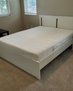 Queen bed frame + mattress - mist go by 24th of June