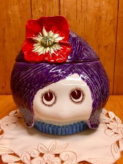 Mancioli Made In Italy Purple Hair Girl Vintage Rare Ceramic Cookie Jar