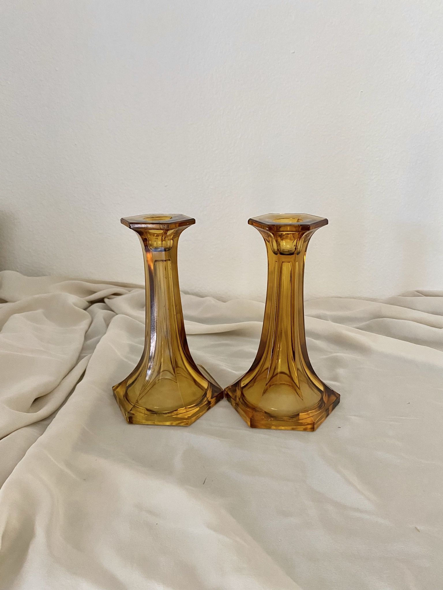 Imperial Marigold Carnival Glass Candle Holders 