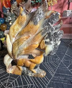 Amazonite Ninetail and Dove Carving
