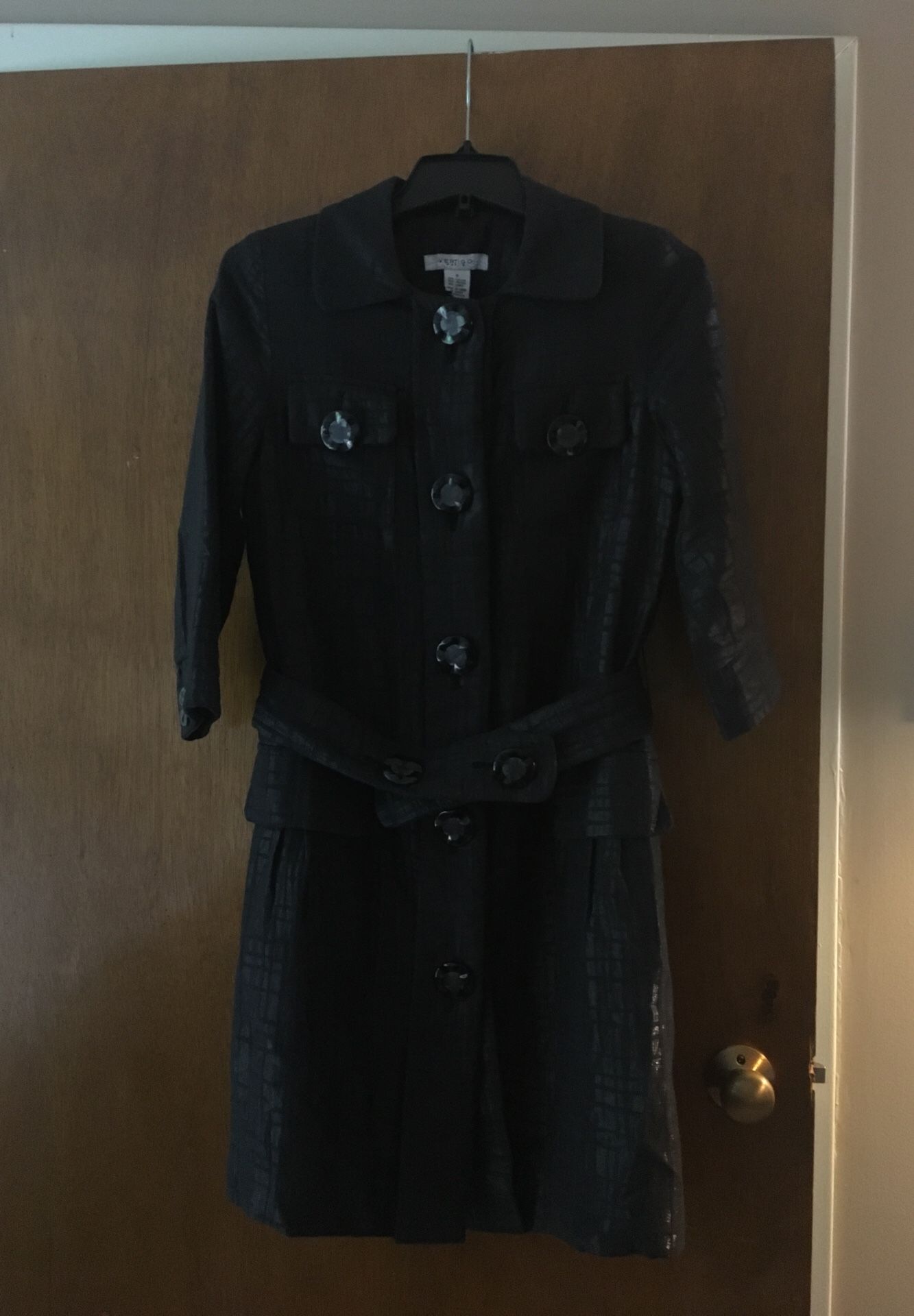 Women’s Black coat size S / 3/4 sleeve w/ beautiful buttons/ length above the knee/ more like seasonal dress coat