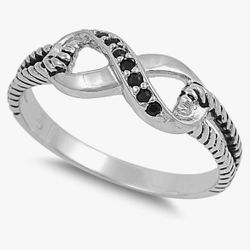 Sterling Silver & Black Cubic Zirconia Aura Infinity Ring Size 7/7.5
