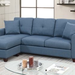 Brand New Blue Reversible Sectional Sofa (Pillows Included)
