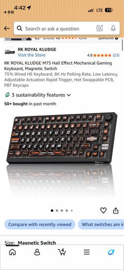 RK ROYAL KLUDGE M75 HE Hall Effect Magnetic Switch Mechanical Gaming Keyboard (Black)