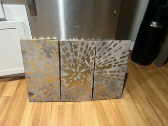 Abstract Gold and Gray Triptych Canvas Wall Art