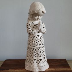Vintage 15" Off-White Praying Girl Candle Holder/Lantern 