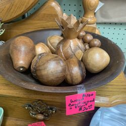 Wood Bowl With Wood Fruit