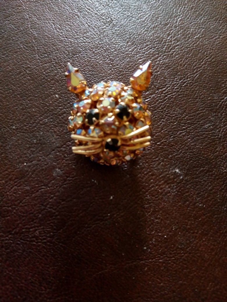 Vintage Crystal Cat Brooch