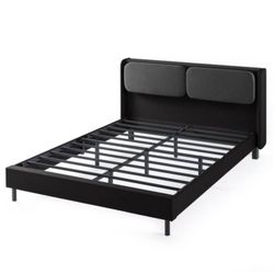 Black King Platform Bed with Reclining Headboard and USB Ports