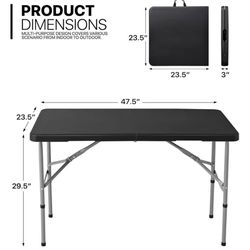 4Ft Folding Card Table, Outdoor Foldable Small Portable Plastic Dining Picnic Cookout Table w/Handle