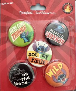New Disney Theme Parks Lilo & Stitch 5 Pack Button Pin Set