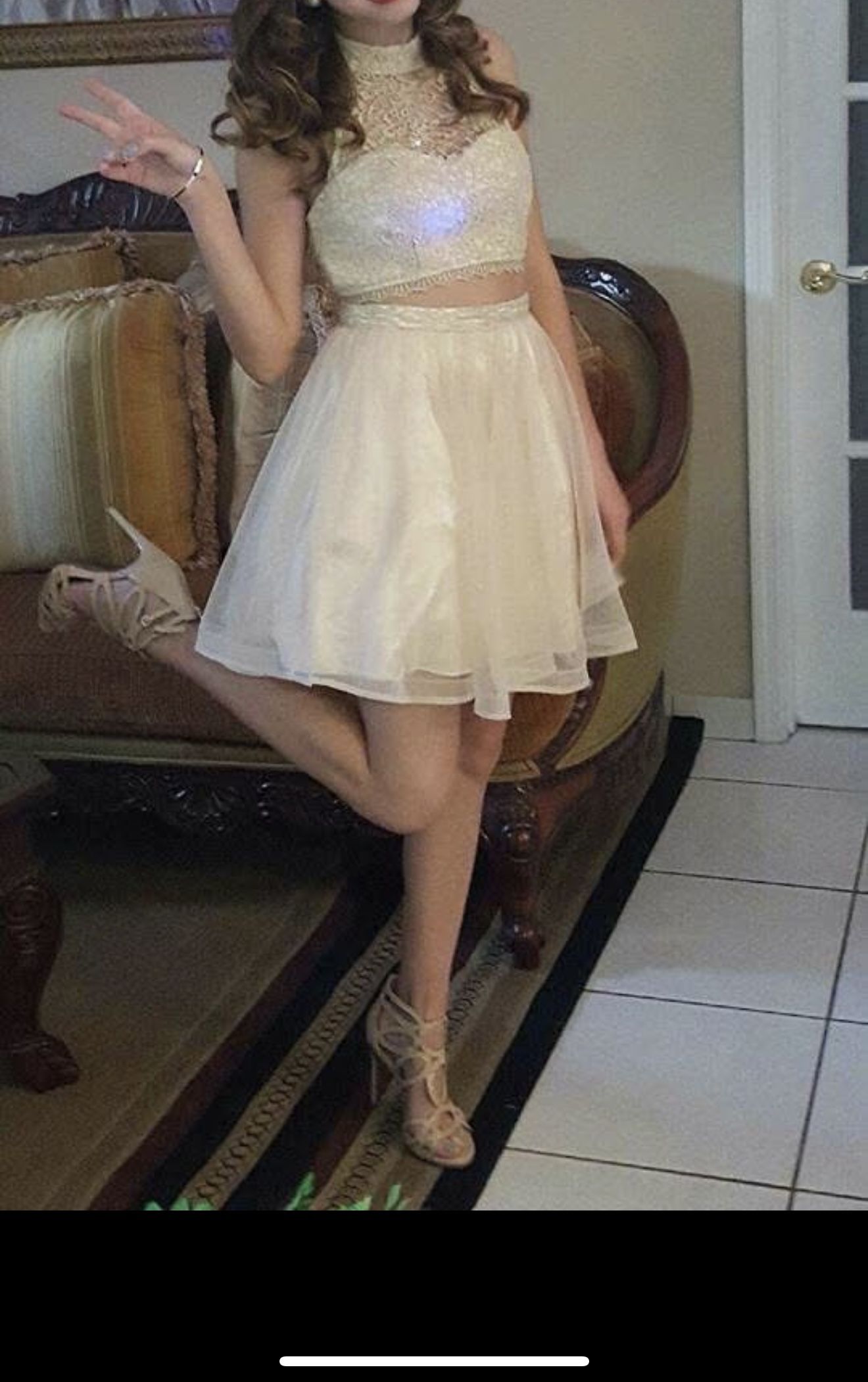 Two-Piece Champagne Party Dress – Size XS/S