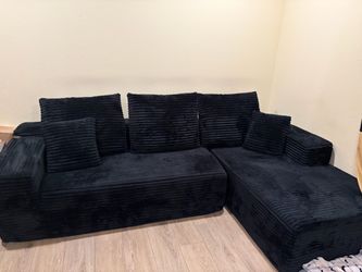 Black Corduroy L-Shaped Corner Sofa