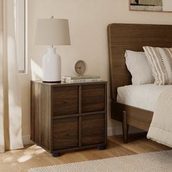 Modern Wood Storage End Table with 2-Drawers,Walnut