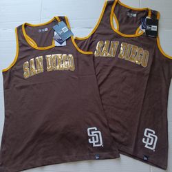 Women's San Diego Padres New Era Script Tank Top T-Shirt Brown Gold