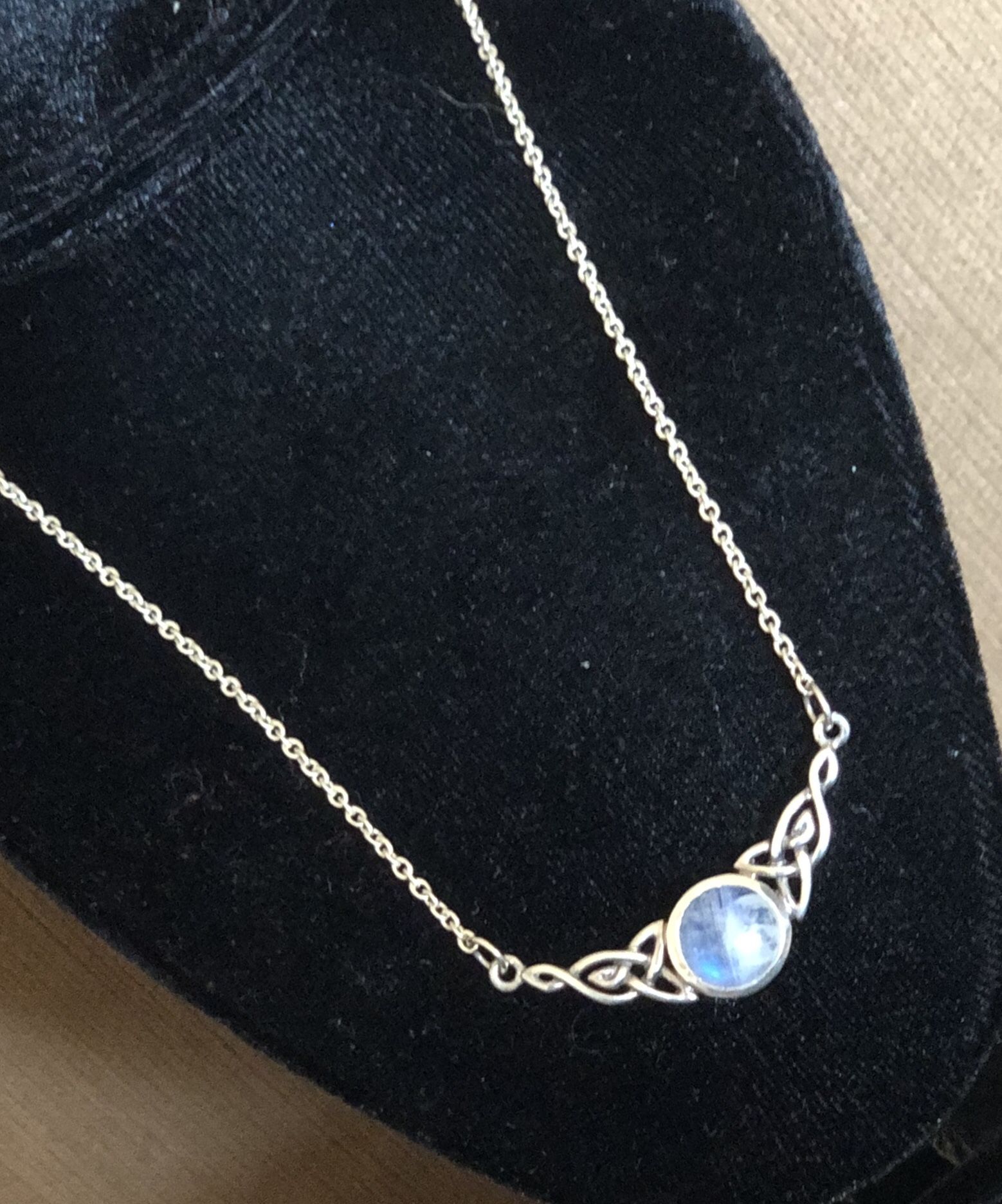 Rainbow moonstone Motherhood Knot 925 sterling silver celtic necklace