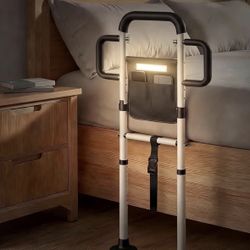 Safety Bed Rail Adjustable Height LED Light Storage Elderly Recovery Support