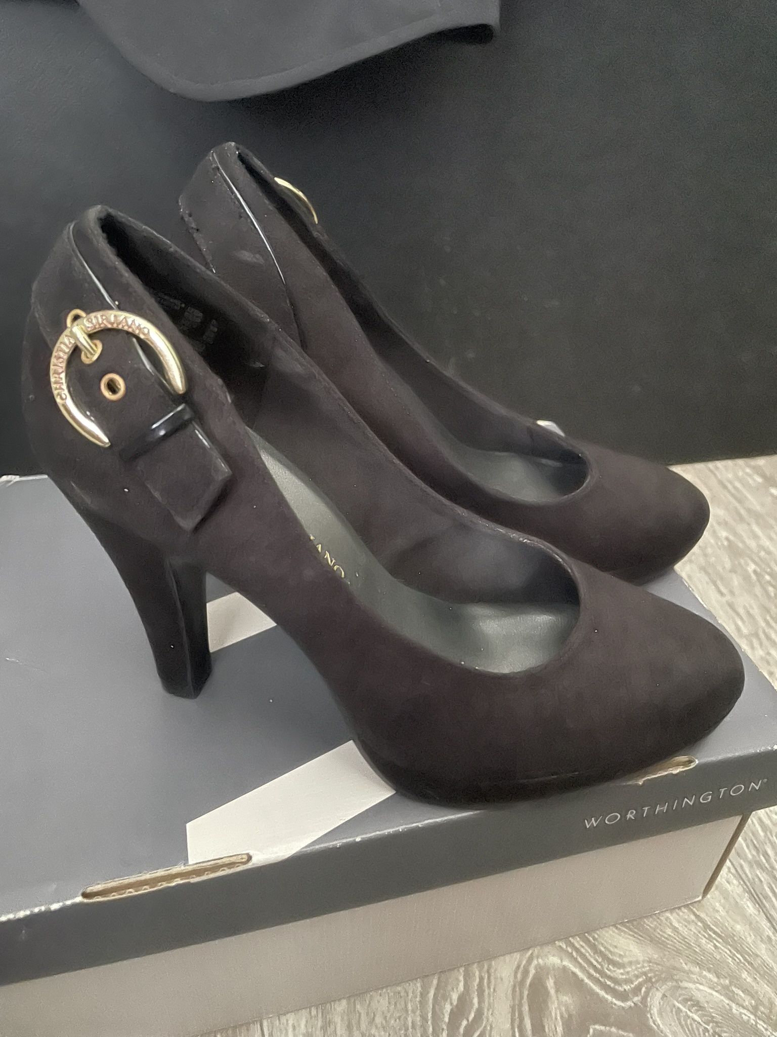 Black Suede Heels, Buckle Embellishment