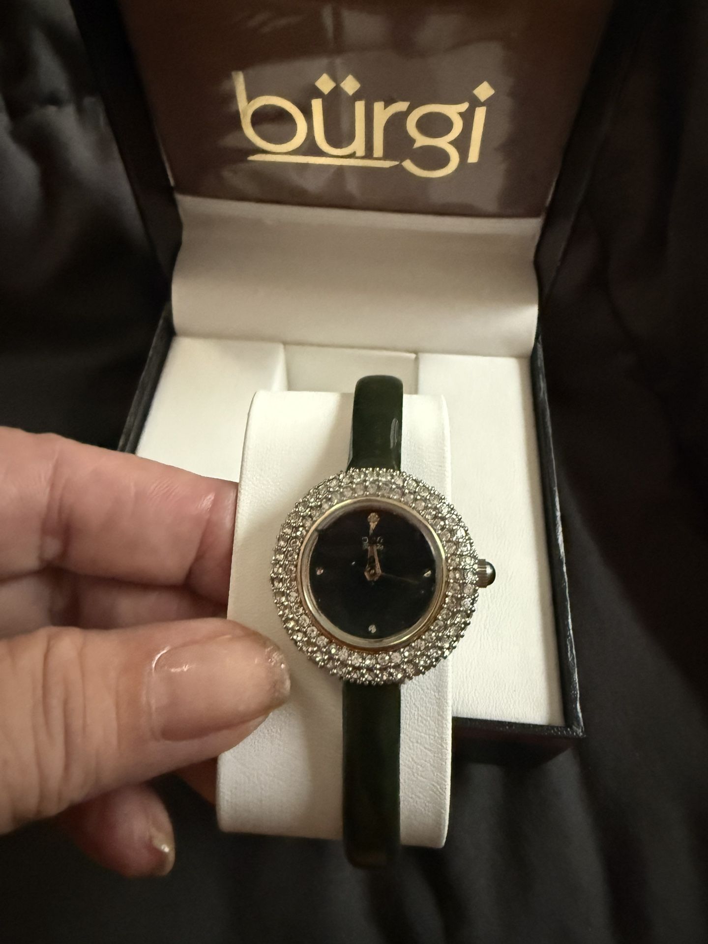 Authentic Elegant Women’s Burgi Dainty Crystal And Diamond Leather Strap Watch