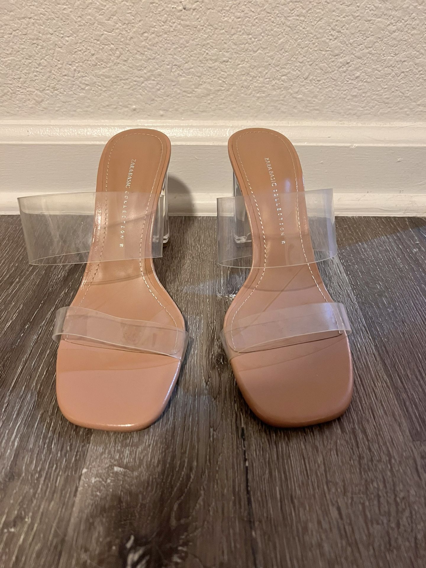 Zara, Clear Strap Nude Heels In Size 8