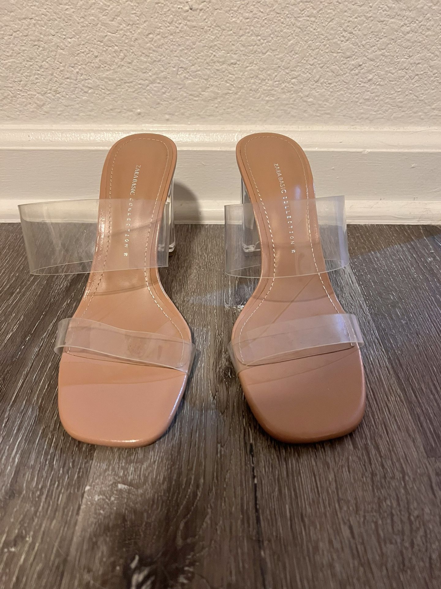 Zara, Clear Strap Nude Heels In Size 8 