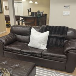 Brown Leather Soda Sleeper and Two Loveseats 