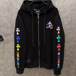 Chrome Hoodie Hearts Zip Up Rainbow Logo Crosses Denim Jeans Tears Hooded Jacket Sweater Small S Medium M Large L XL