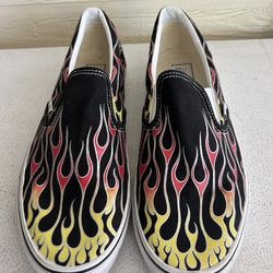 Vans Classic Slip On Red Flames Black Athletic Casual Shoes/Sneakers Men’s Size 11