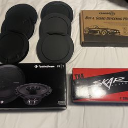 Rockford Fosgate Prime R165X3 6.5" 3-Way + Skar Audio TX4 4" 120W 2-Way Elite Car Speakers + Sound Deadening Kit
