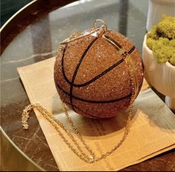 Brown Swarovski Rhinestone Basketball Purse 6  Inch  