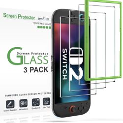 amFilm Tempered Glass Screen Protector Compatible with Nintendo Switch 2 7.9" 2025 Alignment Installation Frame (3-Pack)