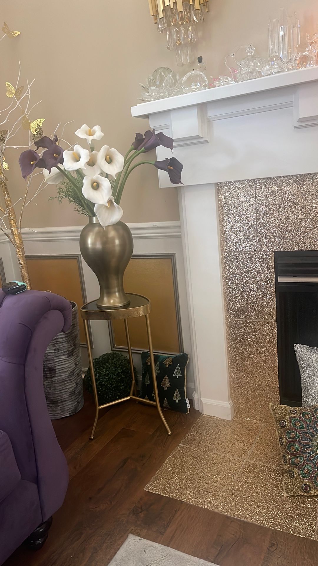 Decorative Side Table With Brass Vase