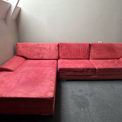 2-Piece Red Sectional Sofa w/ Chaise – Excellent Condition - $600