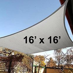 (NEW) $40 Square 16x16 FT Sun Shade Sail Outdoor Canopy Top Cover 185GSM 95% UV Block w/ Ropes