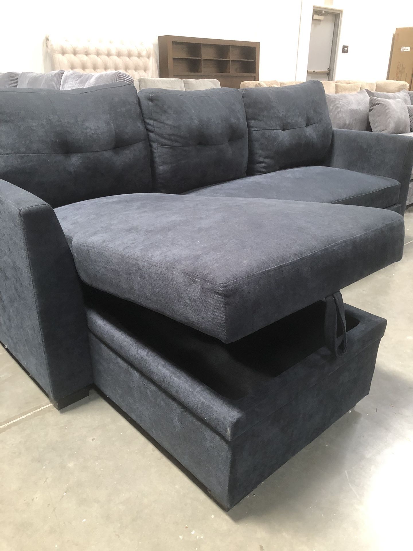 New Sectional With Pull Out Bed Storage Chaise Couch Sofa Dark Blue Black