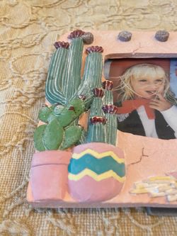 Southwest 3 d cactus & adobe house resin picture frame. 6 inch tall x 7.25 wide. NEW ! Rustic .
