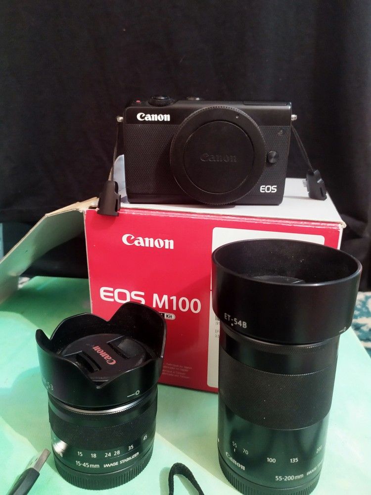 Canon M100  w/ Ef-m 15-45mm & Ef-m 55-200mm Lenses 