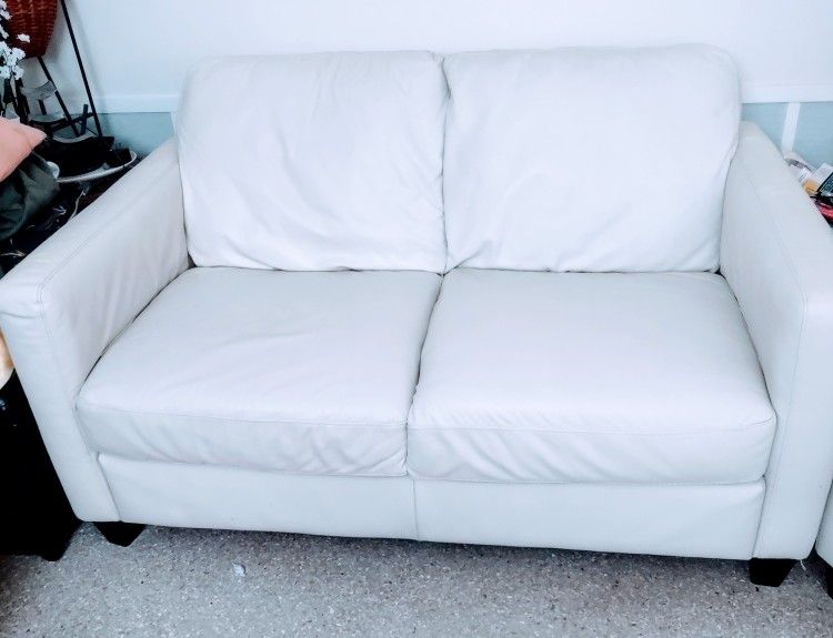 Beige Leather Loveseat and 2 Recliners Set