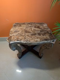Marble Top side Table with Carved Base