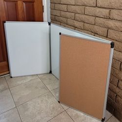 96" Trifold Magnetic Whiteboard and Cork Board 